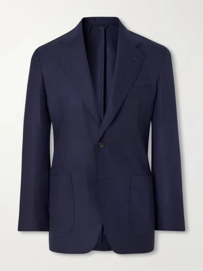 Drake's Virgin Wool Canvas Blazer In Blue