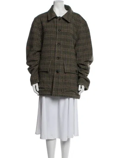 Pre-owned Drake's Virgin Wool Plaid Print Jacket In Green