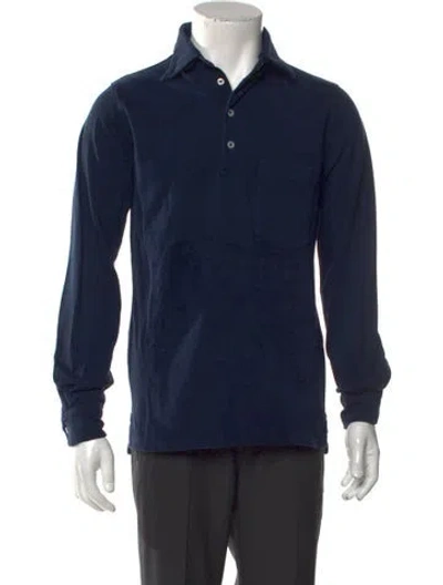 Pre-owned Drake's V-neck Long Sleeve Polo Shirt In Blue