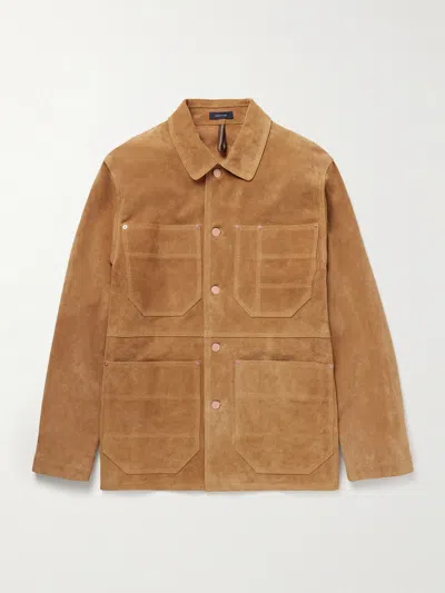 Drake's Welder Suede Chore Jacket In Brown