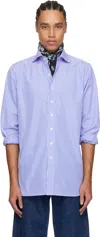 Drake's White & Blue Bengal Stripe Cotton Poplin Shirt In 202 Dk Blue
