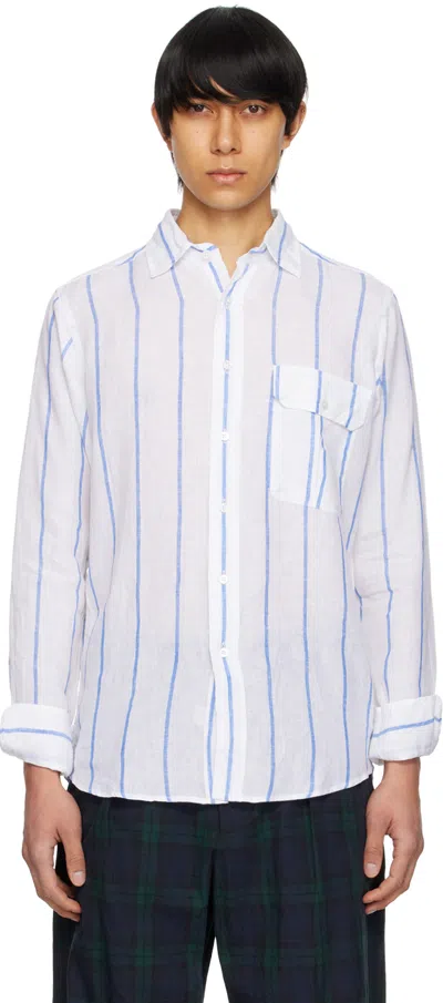 Drake's White & Blue Wide Shirt In 002 White/navy