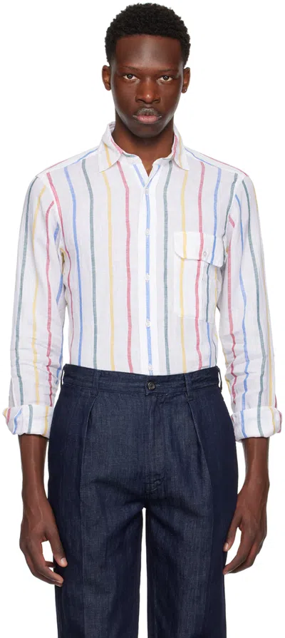 Drake's White Stripe Shirt In 66 Multi
