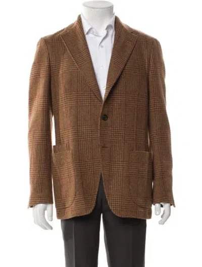 Pre-owned Drake's Wool Houndstooth Print Blazer W/ Tags In Brown