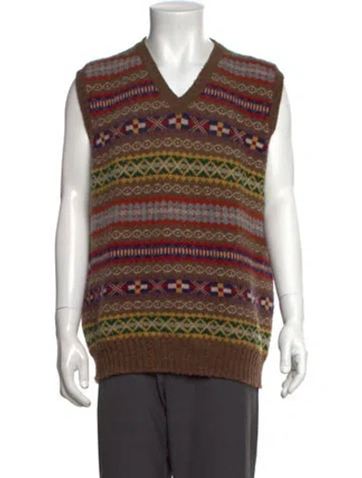 Pre-owned Drake's Wool Patterned Sweater Vest In Brown
