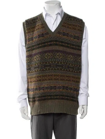 Pre-owned Drake's Wool Patterned Sweater Vest In Green
