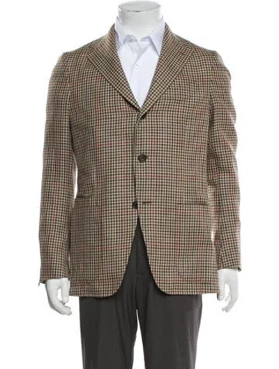 Pre-owned Drake's Wool Plaid Print Jacket In Neutrals
