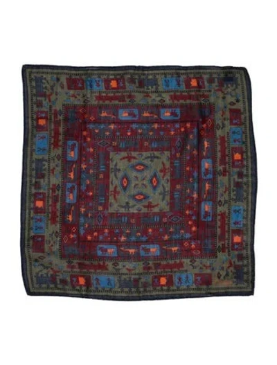 Pre-owned Drake's Wool Printed Scarf In Blue