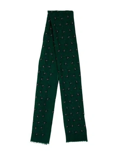 Pre-owned Drake's Wool Printed Scarf In Green