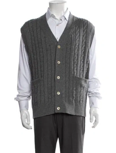 Pre-owned Drake's Wool V-neck Cardigan In Gray