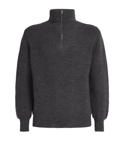 Drake's Wool Zipped Sweater In 600 Grey Melange