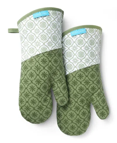 Draper James Allover Geo Floral 2-pack Oven Mitts In Green