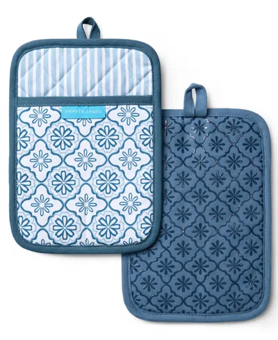 Draper James Allover Geo Floral 2-pack Pot Holders In Blue