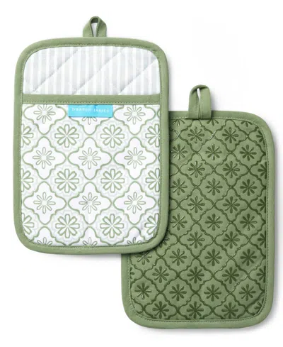 Draper James Allover Geo Floral 2-pack Pot Holders In Green