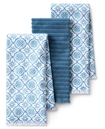 Draper James Allover Geo Floral 3-pack Kitchen Towels In Blue