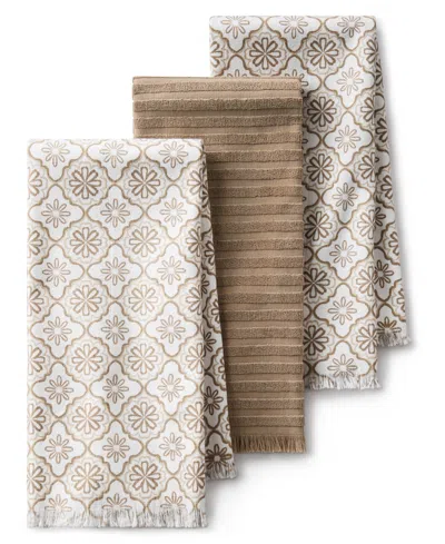 Draper James Allover Geo Floral 3-pack Kitchen Towels In Brown