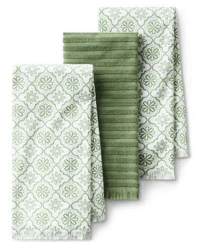 Draper James Allover Geo Floral 3-pack Kitchen Towels In Green
