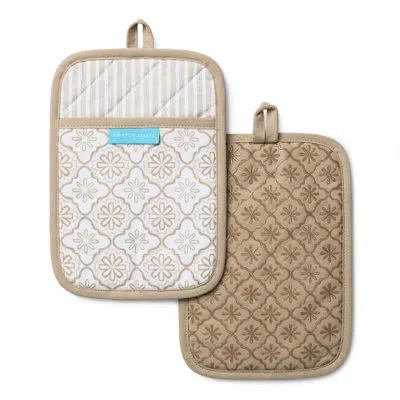 Draper James Allover Geo Floral Pot Holder 2-pack Set, Heat Resistant & Non-slip Silicone Grip, Blue, 7"x10" In Natural
