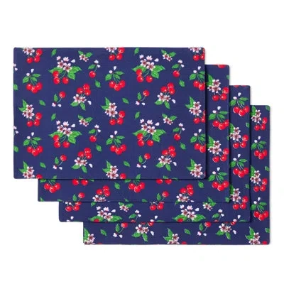 Draper James Cherry Blossom Reversible Fabric Placemats 4-pack Set, Navy/red, 13"x18" In Blue