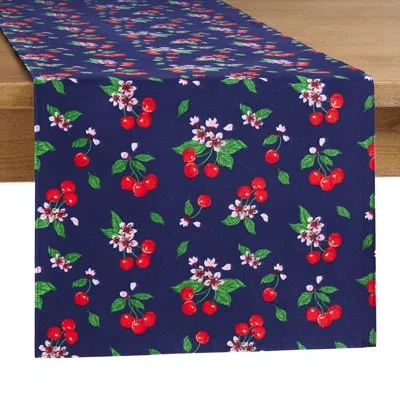 Draper James Cherry Blossom Reversible Fabric Table Runner, Navy/red, 14"x72" In Blue