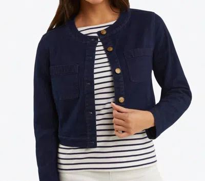 Draper James Denim Collarless Jacket In Dark Wash In Blue