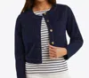 Draper James Denim Collarless Jacket In Dark Wash In Blue