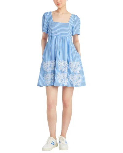 Draper James Dottie Babydoll Dress With Floral Embroidery In Blue
