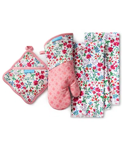 Draper James Field Flowers Kitchen Towel, Oven Mitt, And Pot Holder, 4-pack In Pink