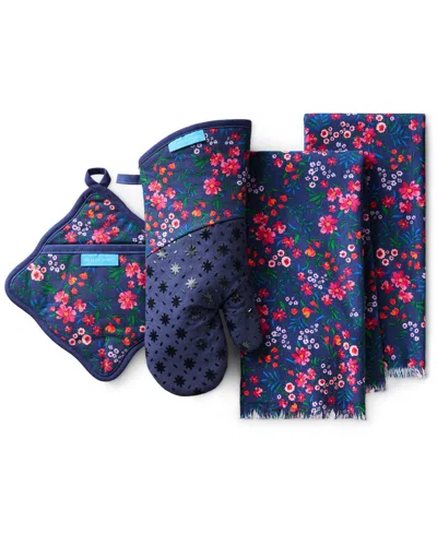Draper James Field Flowers Kitchen Towel, Oven Mitt, And Pot Holder, 4-pack In Blue
