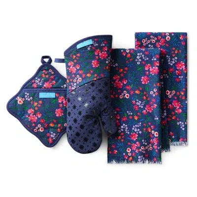 Draper James Field Flowers Kitchen Towel, Oven Mitt & Pot Holder 4-pack Set, Navy/multicolor In Navy,multicolor