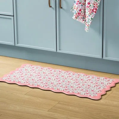 Draper James Field Flowers Scallop Edge Comfort Kitchen Mat, White/multicolor, 20"x39" In White,multicolor