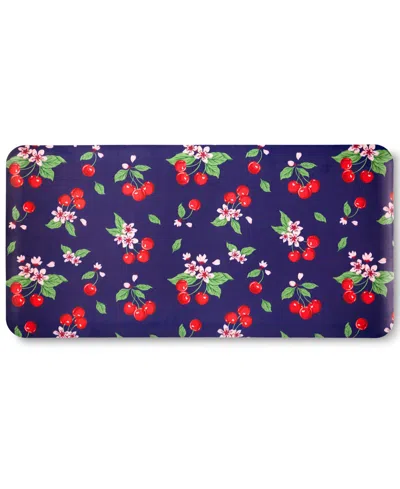 Draper James Fruit Cherry Blossom Bistro Bevel Edge Comfort Kitchen Mat, 39" X 19.69" In Blue