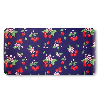Draper James Fruit Cherry Blossom Bistro Bevel Edge Comfort Kitchen Mat, Navy/red, 20"x39" In Navy,red