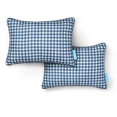 Draper James Gingham Indoor Outdoor Decorative Lumbar Pillow 2-pack Set, Uv Fade Resistant, Water Resistant, Navy In Blue
