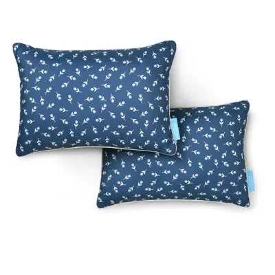 Draper James Heart Flowers Indoor Outdoor Decorative Lumbar Pillow 2-pack Set, Uv Fade Resistant, Water Resistant In Blue