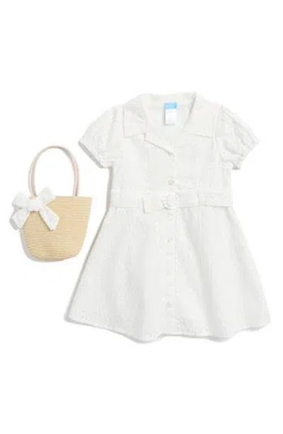 Draper James Kids' Embroidered Eyelet Cotton Party Dress With Bag In Snow White