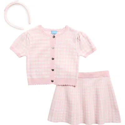 Draper James Kids' Gingham Sweater, Skirt & Headband Set In Pink