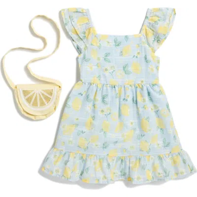 Draper James Kids' Lemon Dress & Purse Set In Plein Air Blue