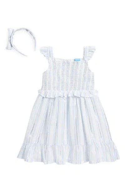 Draper James Kids' Metallic Stripe Dress & Headband Set In Cerulean Blue