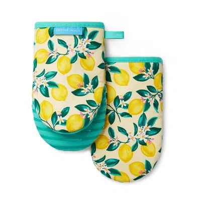 Draper James Lemon Blossom Mini Oven Mitt 2-pack Set, Heat Resistant & Non-slip Silicone Grip, Yellow/green, 5.5"