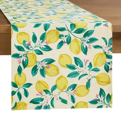 Draper James Lemon Blossom Reversible Fabric Table Runner, Yellow/green, 14"x72"