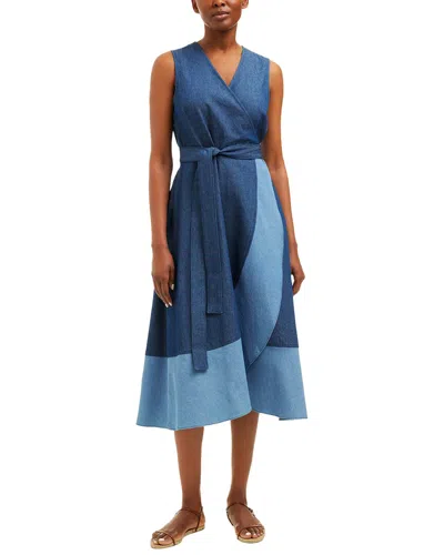 Draper James Lorelai Two Tone Sleeveless Wrap Dress In Blue