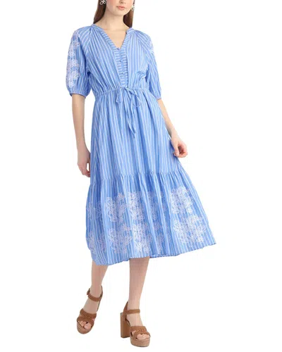 Draper James Martina Midi Dress With Floral Embroidery In Blue