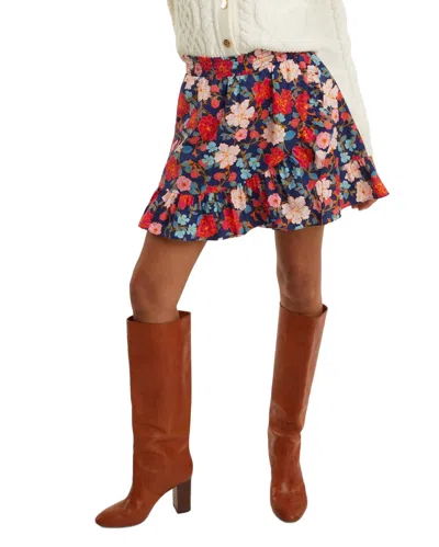 Draper James Ruffle Wrap Skirt In Navy Floral In Multi