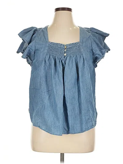 Pre-owned Draper James Short Sleeve Blouse In Blue