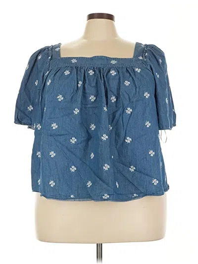 Pre-owned Draper James Short Sleeve Blouse In Blue