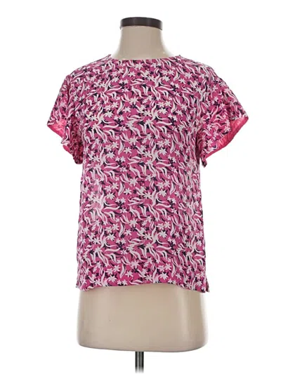 Pre-owned Draper James Short Sleeve Silk Top Pink Tweed Pattern Square Neckline Tops