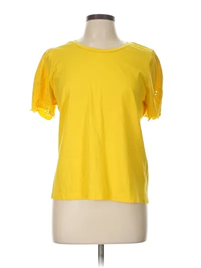 Pre-owned Draper James Short Sleeve Top Yellow Solid Pattern Crew Neck Tops