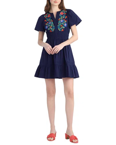 Draper James Wilson Mini Dress With Floral Embroidery In Blue