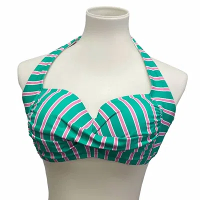 Draper James Women's Striped Neck Back Tie Halter Swim Top In Opal Green